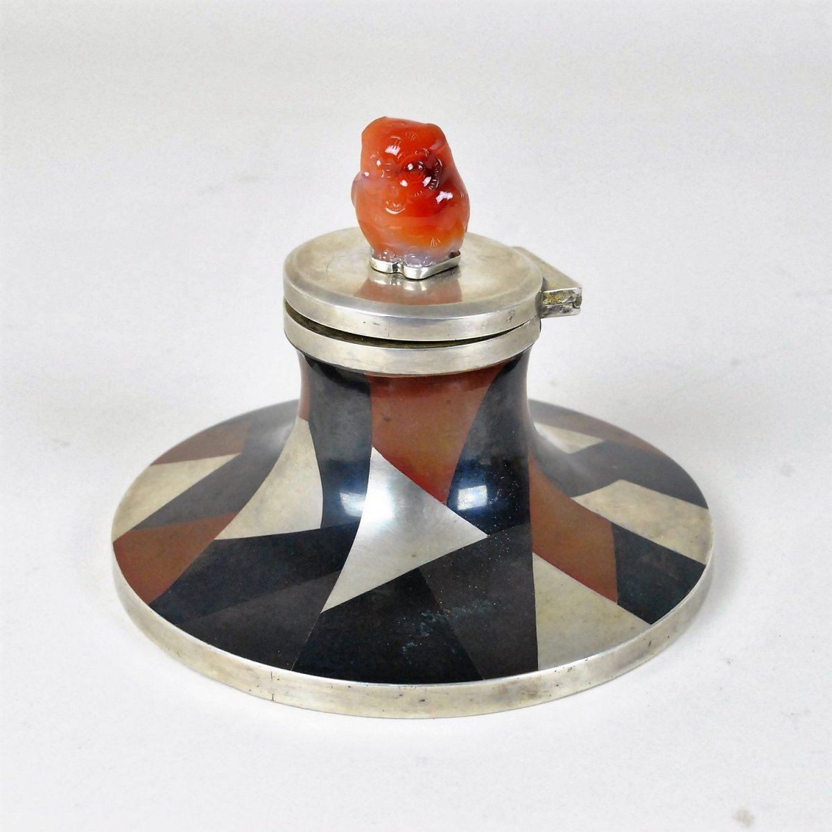 Inkwell And Matchbox In Enamelled Silver-plated Metal, Yamanaka, Art Deco 20th Century-photo-2