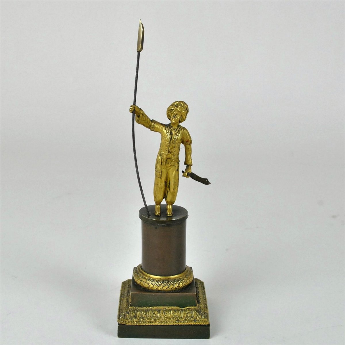Turkish With Spear, Double Patina Bronze, 19th Century