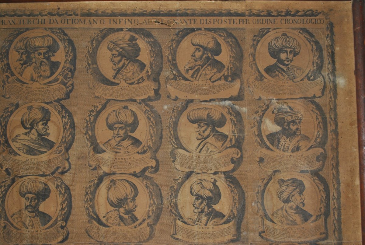Large Engraving With Sultans, Italy, 18th Century-photo-4