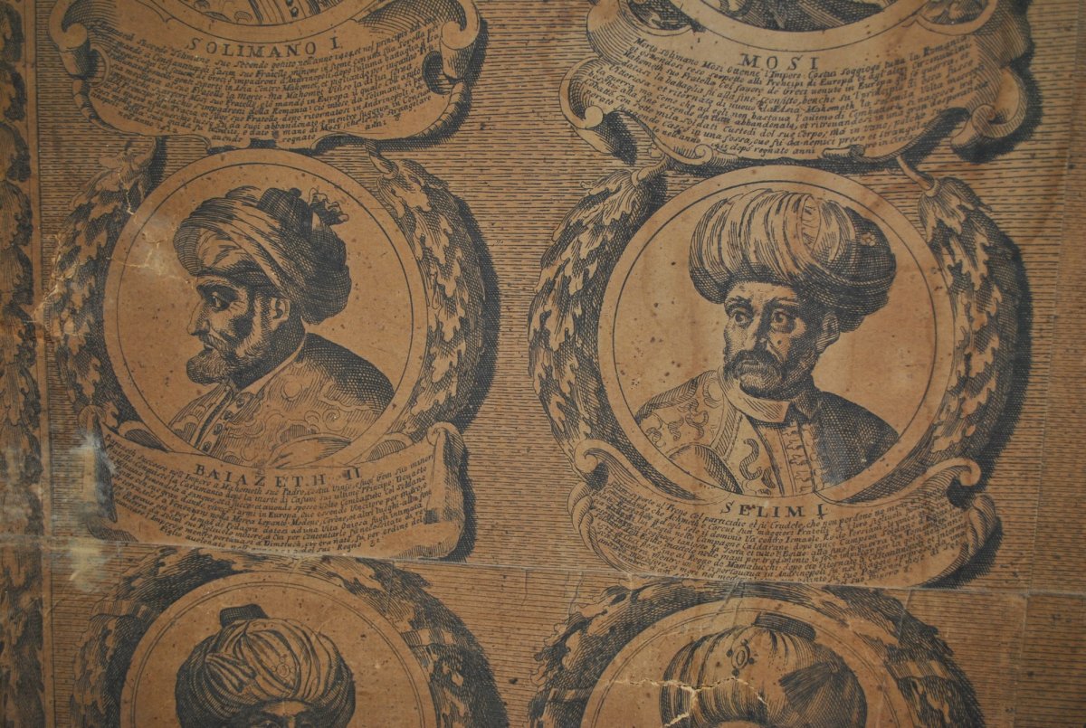Large Engraving With Sultans, Italy, 18th Century-photo-6
