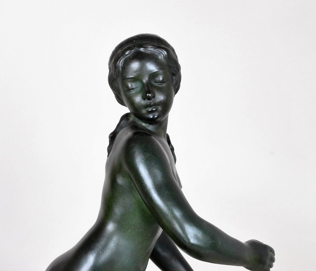 G Gori, Large Bronze Running Woman With A Doe, XXth Century-photo-4