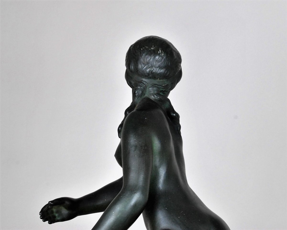 G Gori, Large Bronze Running Woman With A Doe, XXth Century-photo-6