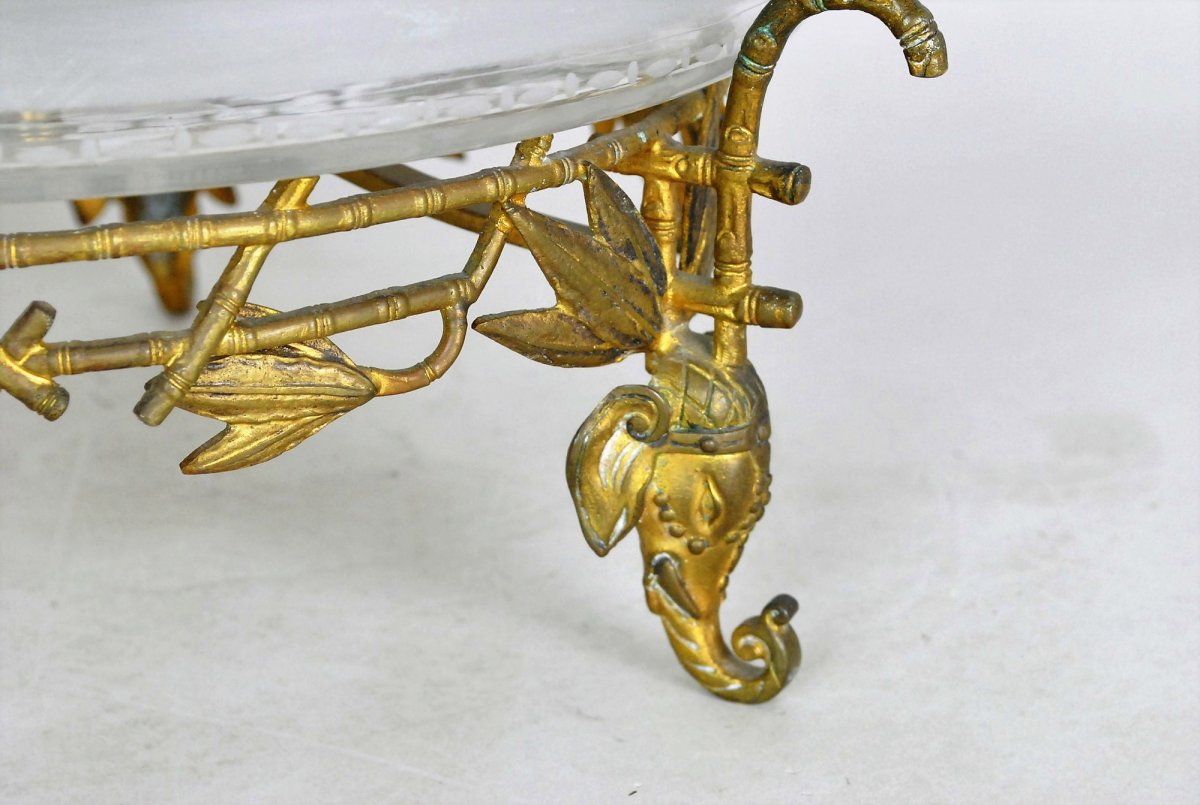 Centre de table en bronze et verre, bambous et têtes d'éléphants, Att Giroux, XIXème siècle-photo-4