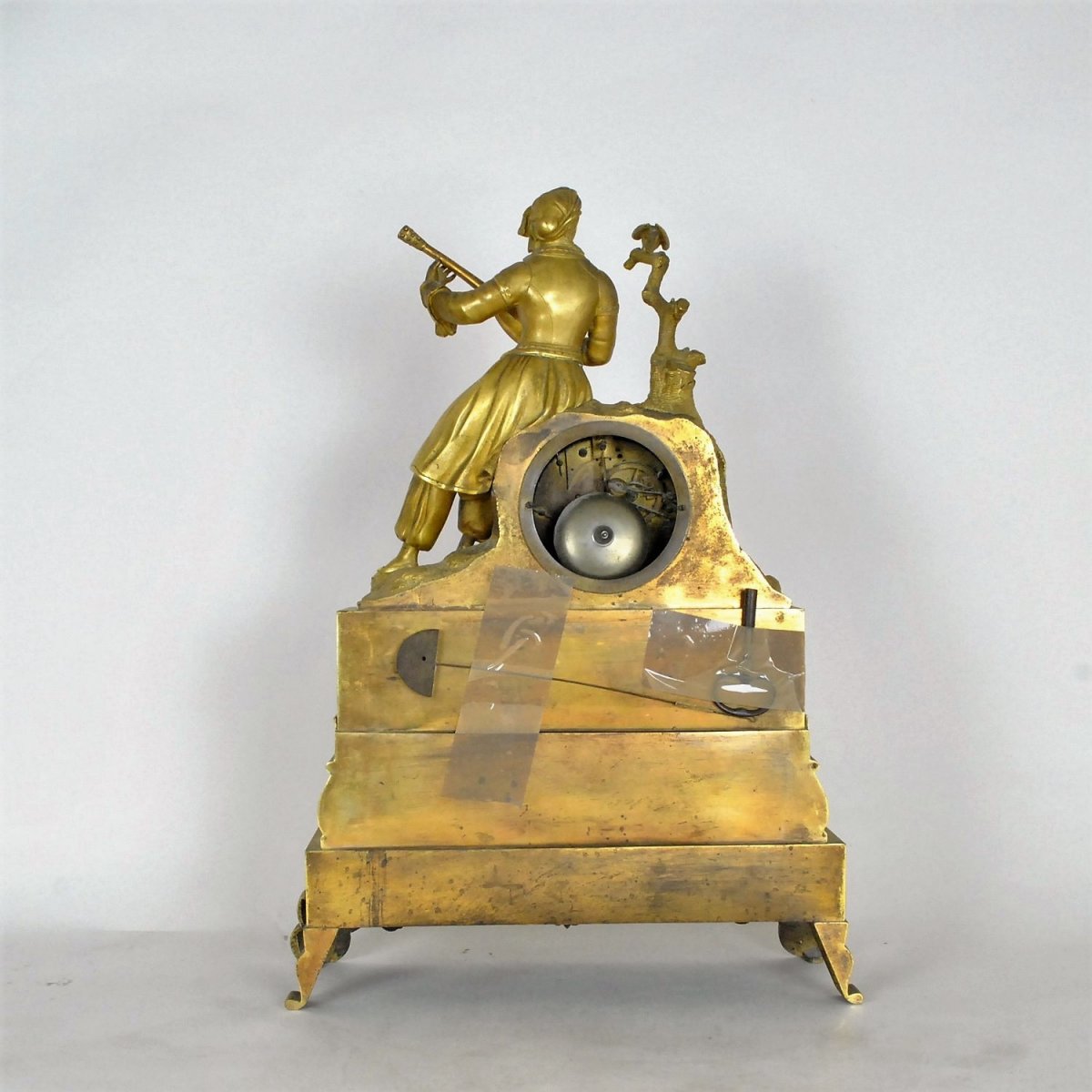 Pendule En Bronze Doré, Grecque Au Luth, époque Restauration, XIXème Siècle-photo-2