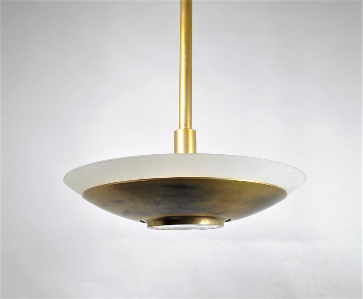 J Perzel, Large Chandelier In Brass And Glass, Art Deco, 1st Half Of The 20th Century-photo-8