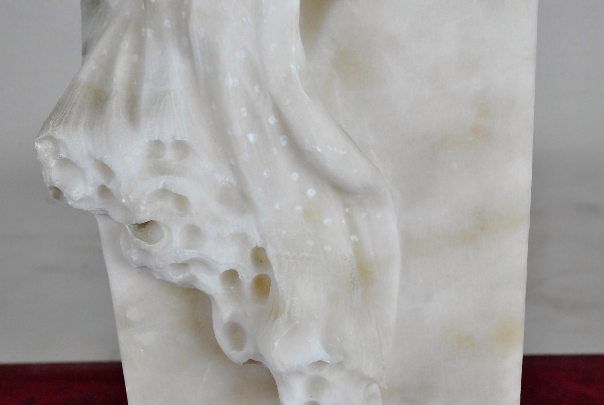 G Vitialabaster Bust, Woman With Veiled Eyes, Circa 1900-photo-2