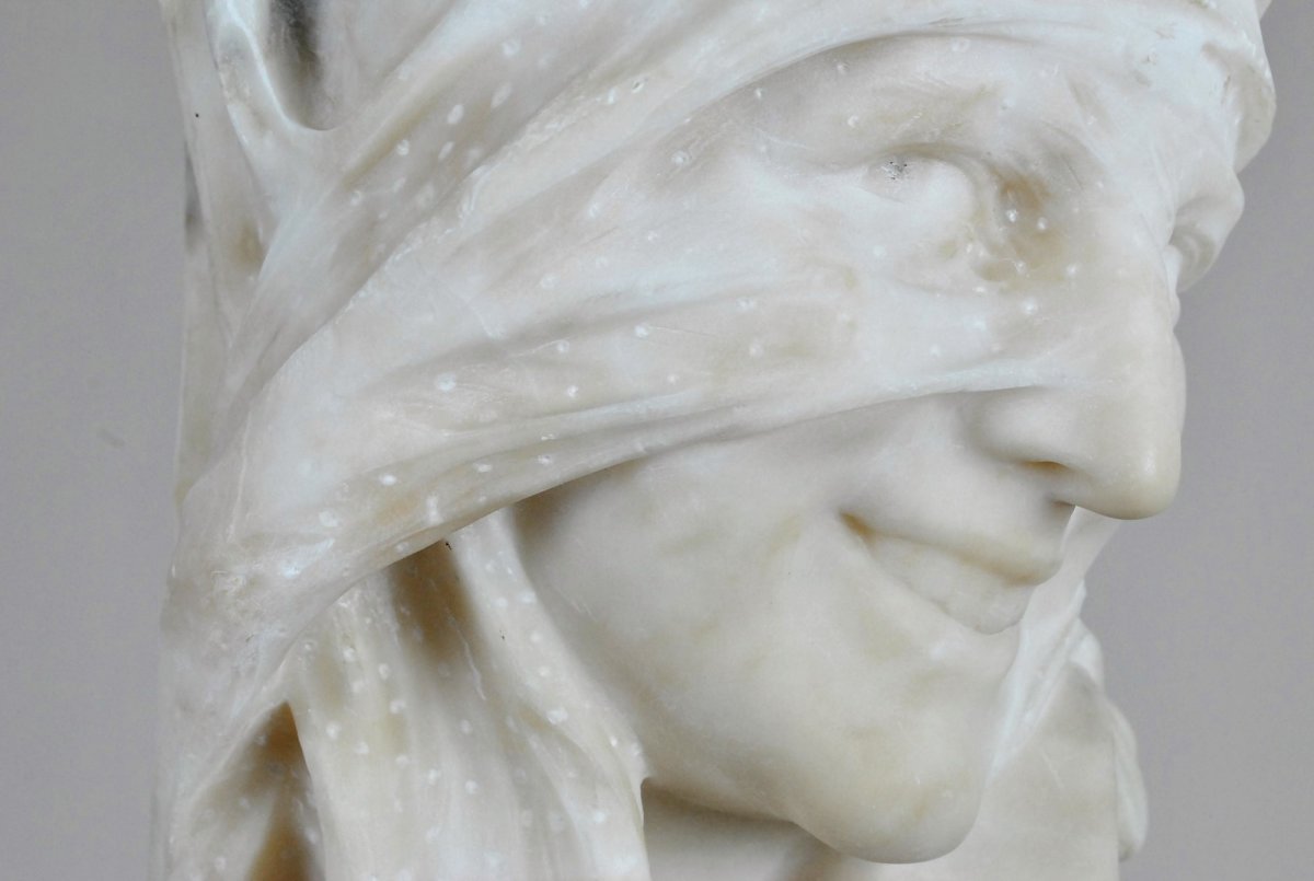 G Vitialabaster Bust, Woman With Veiled Eyes, Circa 1900-photo-3
