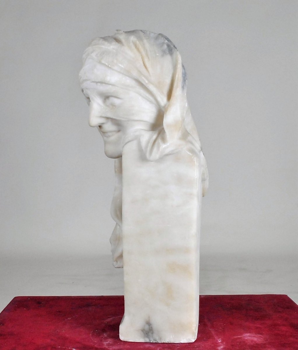 G Vitialabaster Bust, Woman With Veiled Eyes, Circa 1900-photo-4