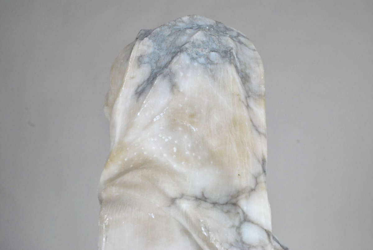 G Vitialabaster Bust, Woman With Veiled Eyes, Circa 1900-photo-4