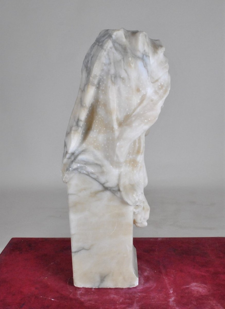 G Vitialabaster Bust, Woman With Veiled Eyes, Circa 1900-photo-5