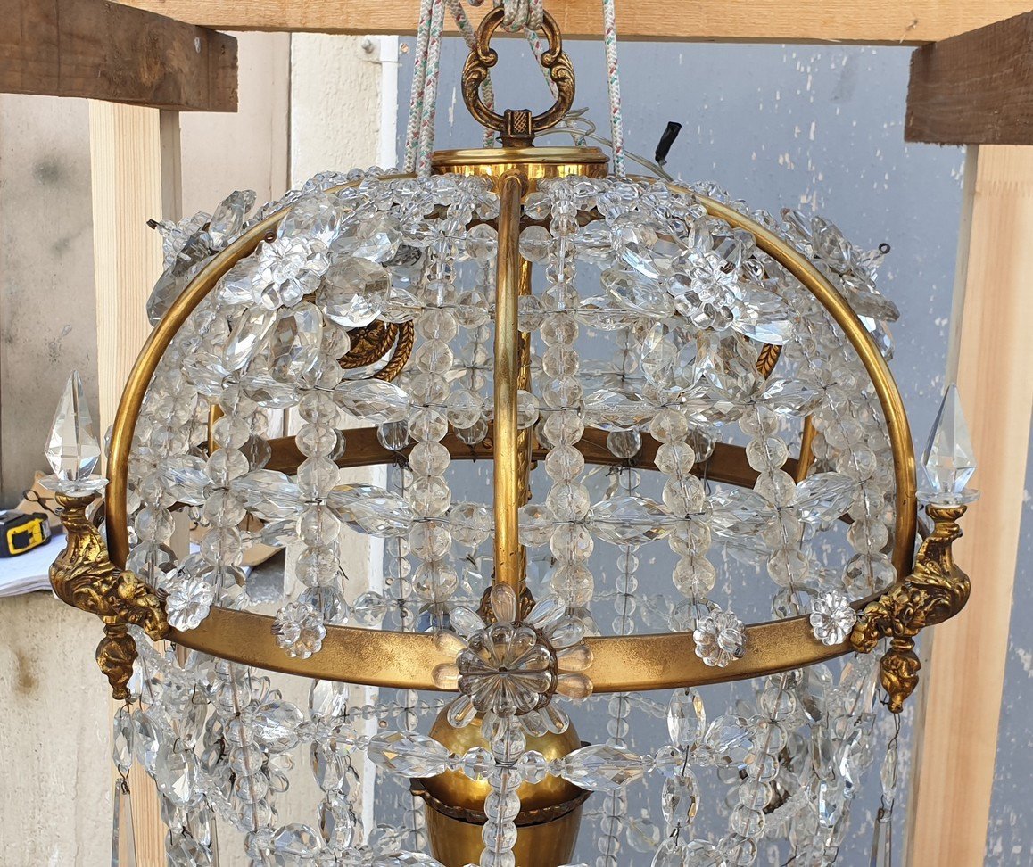 Large Chandelier In The Shape Of A Hot-air Balloon In Bronze And Crystal, 20th Century-photo-3