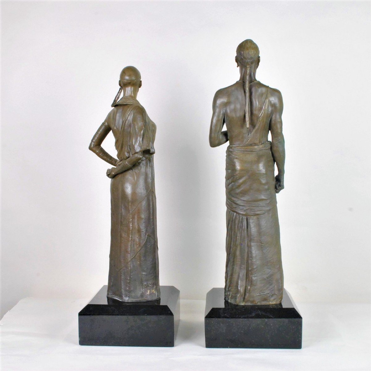 *Offre spéciale* Grands Bronzes Couple De Massaï , XXème Siècle-photo-3