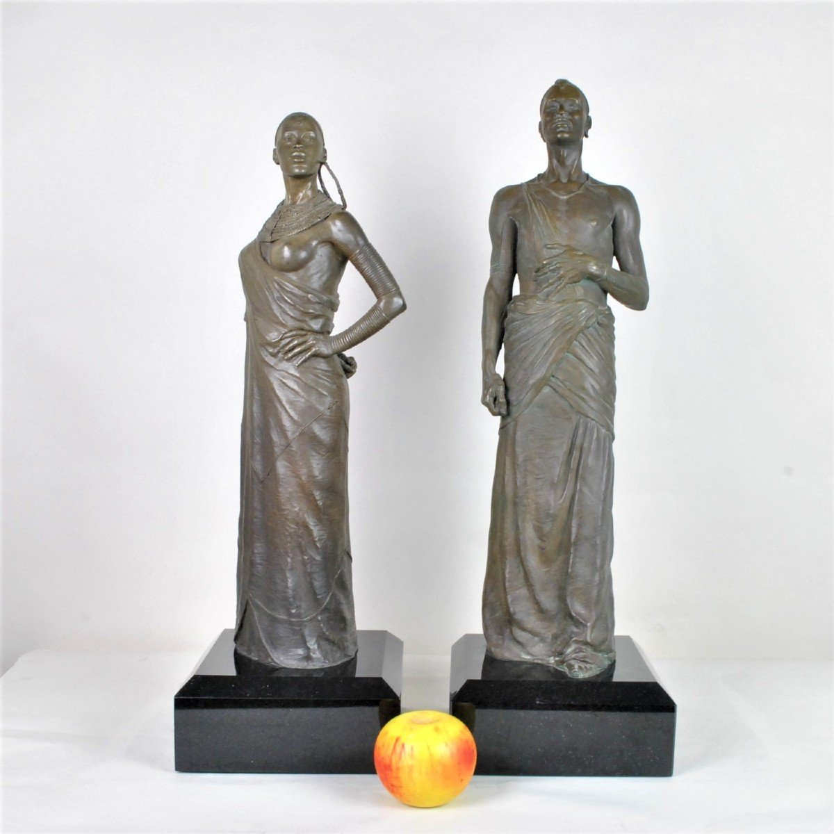 Grands Bronzes Couple De Massaï , XXème Siècle