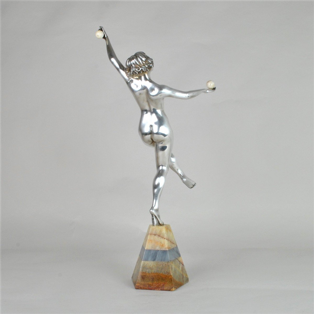 A Gory, Danseuse En Bronze Argenté, Signé, Art Déco, XXème Siècle-photo-3