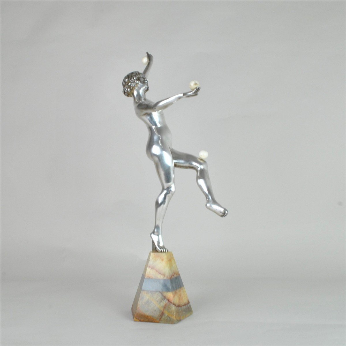 A Gory, Danseuse En Bronze Argenté, Signé, Art Déco, XXème Siècle-photo-4