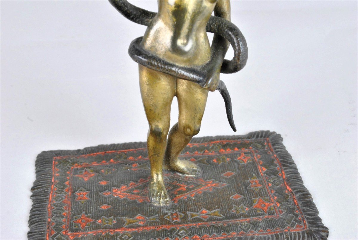 Bronze De Vienne, Orientale Nue Au Serpent, XIXème Siècle-photo-5