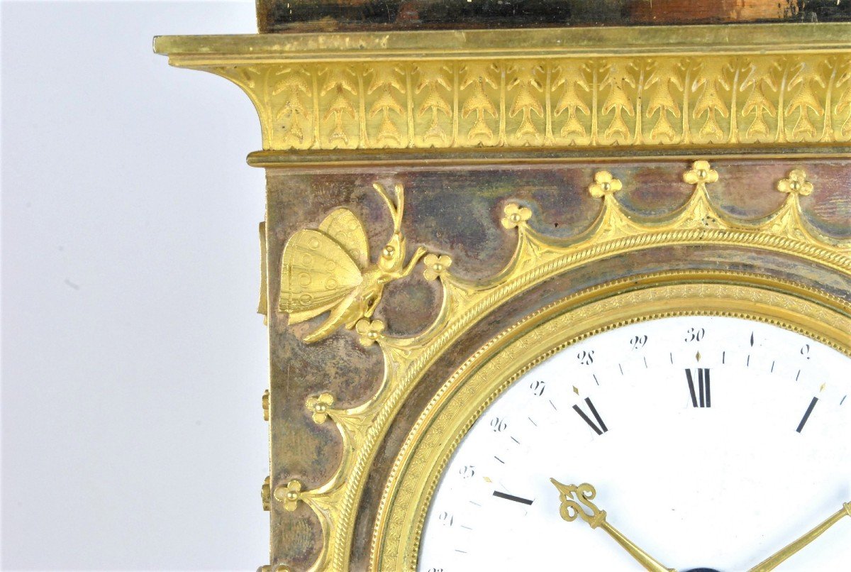 Gilt Bronze Portico Clock, Empire Period, XIXth Century-photo-2