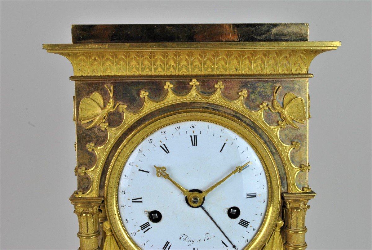 Gilt Bronze Portico Clock, Empire Period, XIXth Century-photo-3