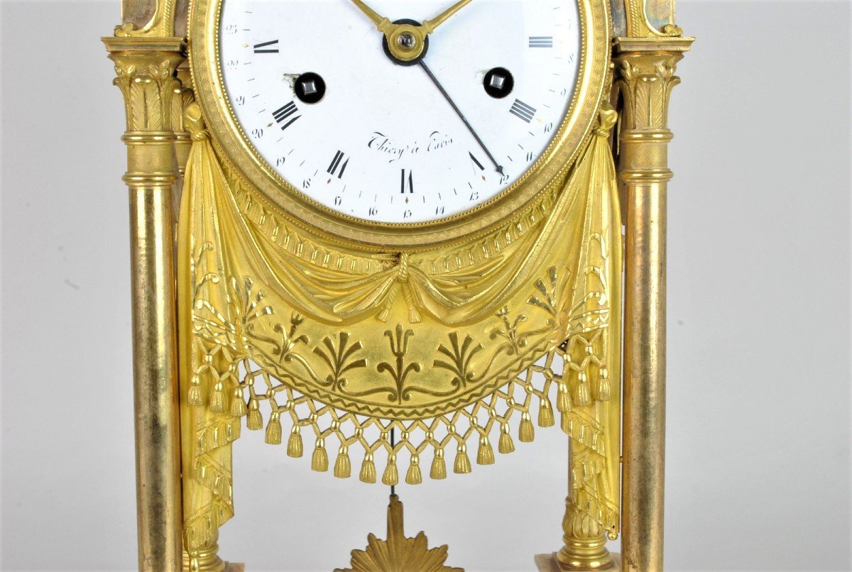 Gilt Bronze Portico Clock, Empire Period, XIXth Century-photo-4