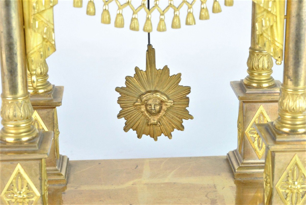 Gilt Bronze Portico Clock, Empire Period, XIXth Century-photo-5