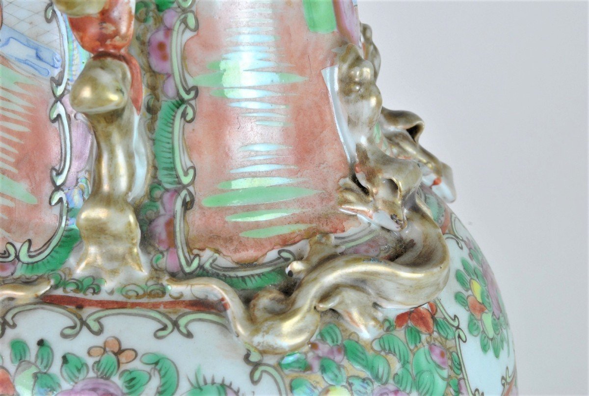 Vase Canton En Porcelaine, Fin XIXème Début XXème Siècle-photo-3