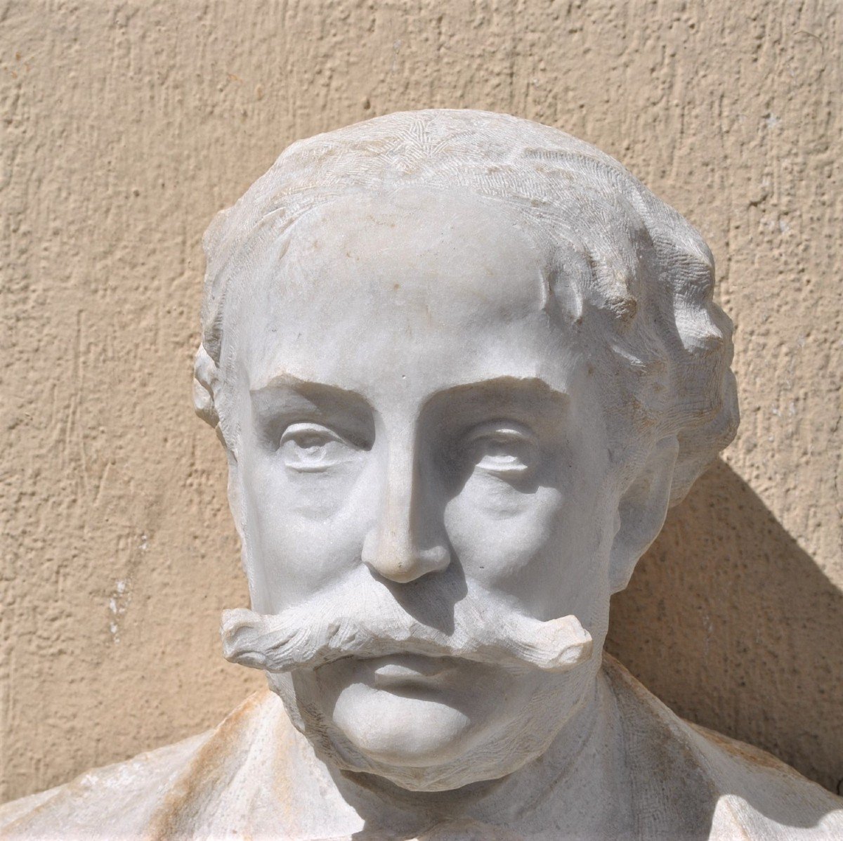 Buste En Marbre, Gentilhomme à La Moustache, XIXème Siècle-photo-1