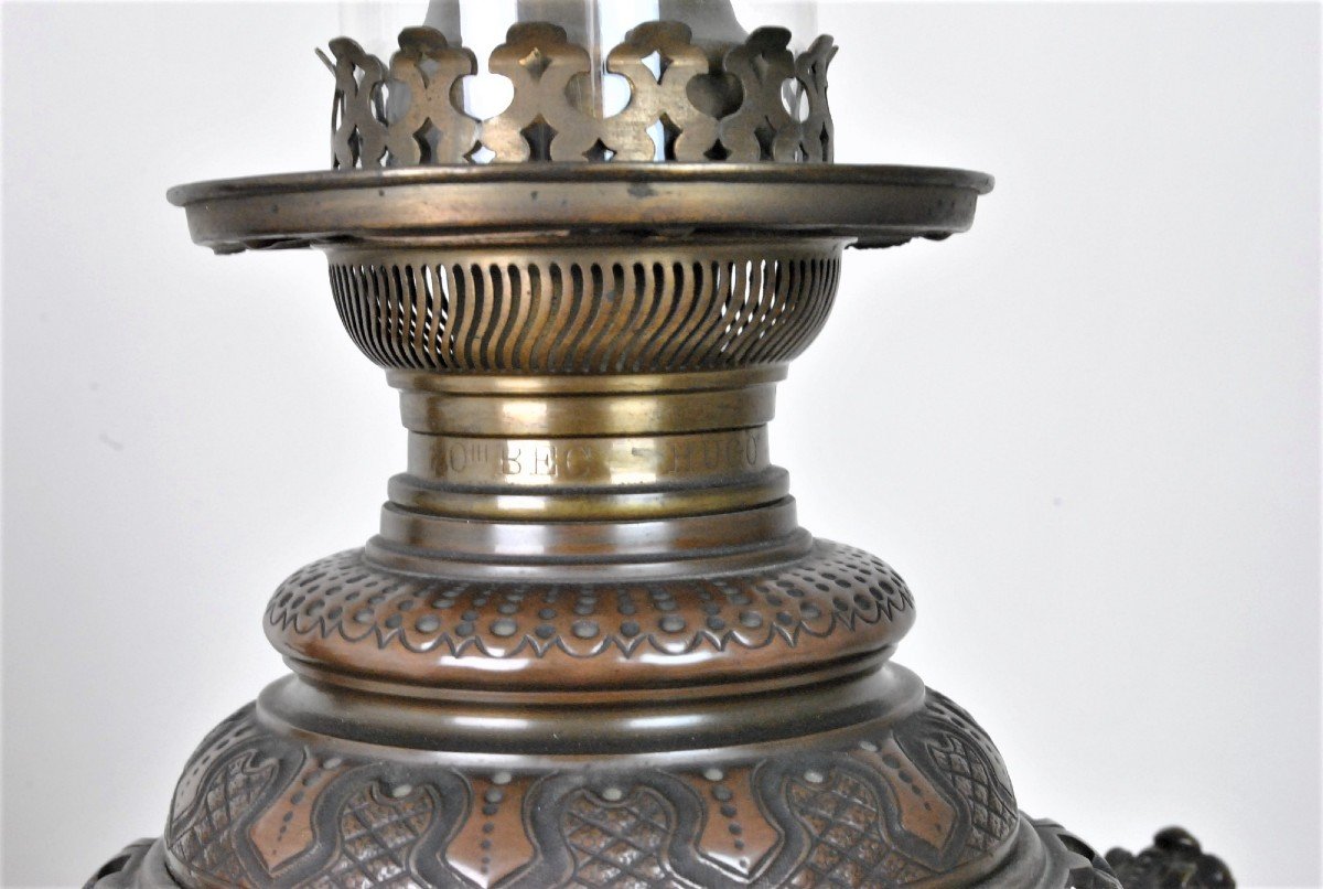 Pair Of Chinese Oil Lamps, Bronze XIXth Century-photo-1