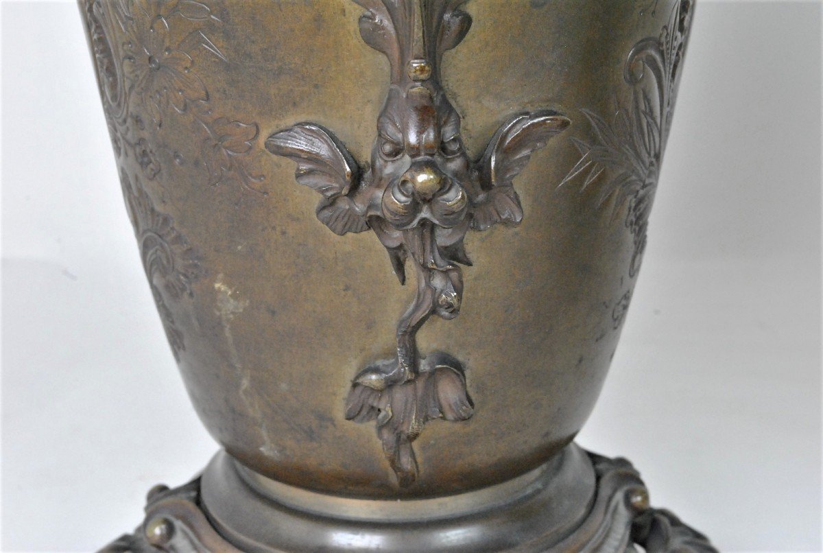 Pair Of Chinese Oil Lamps, Bronze XIXth Century-photo-6
