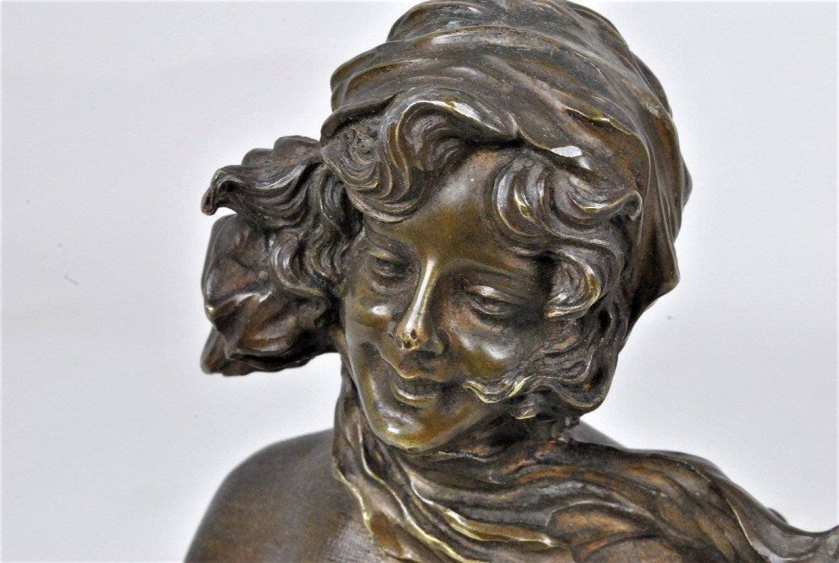 F Renard, Buste De Femme, Sculpture En Bronze, Art Nouveau, XXème Siècle-photo-2