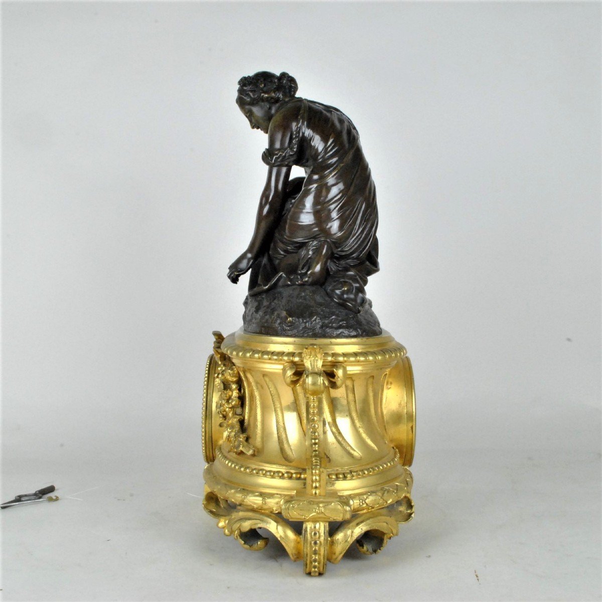 Pendule En Bronze, Femme Aux Fleurs, Schenewerk, XIXème Siècle-photo-3