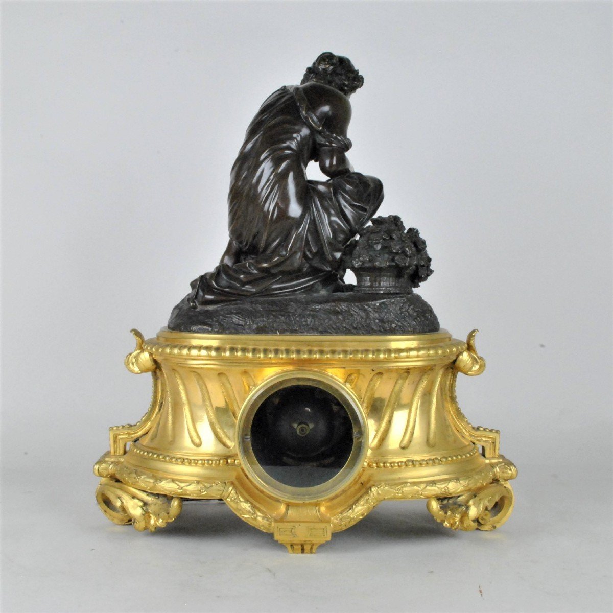 Pendule En Bronze, Femme Aux Fleurs, Schenewerk, XIXème Siècle-photo-4