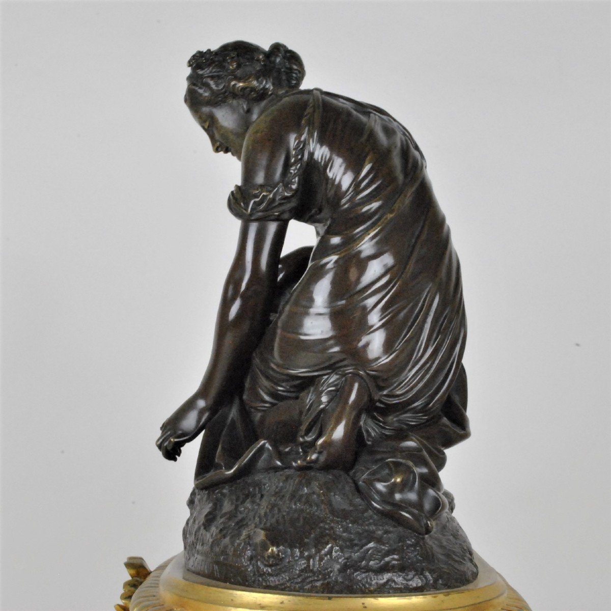 Pendule En Bronze, Femme Aux Fleurs, Schenewerk, XIXème Siècle-photo-5
