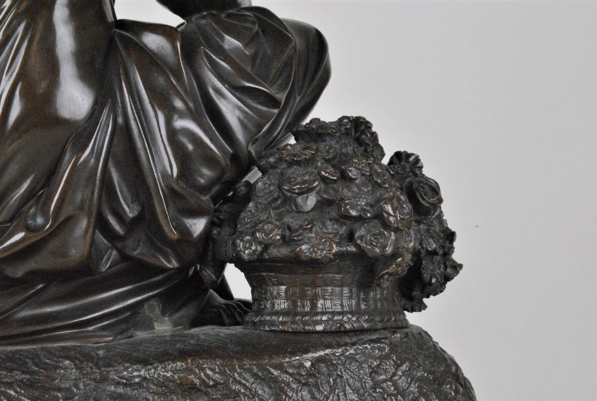Pendule En Bronze, Femme Aux Fleurs, Schenewerk, XIXème Siècle-photo-6