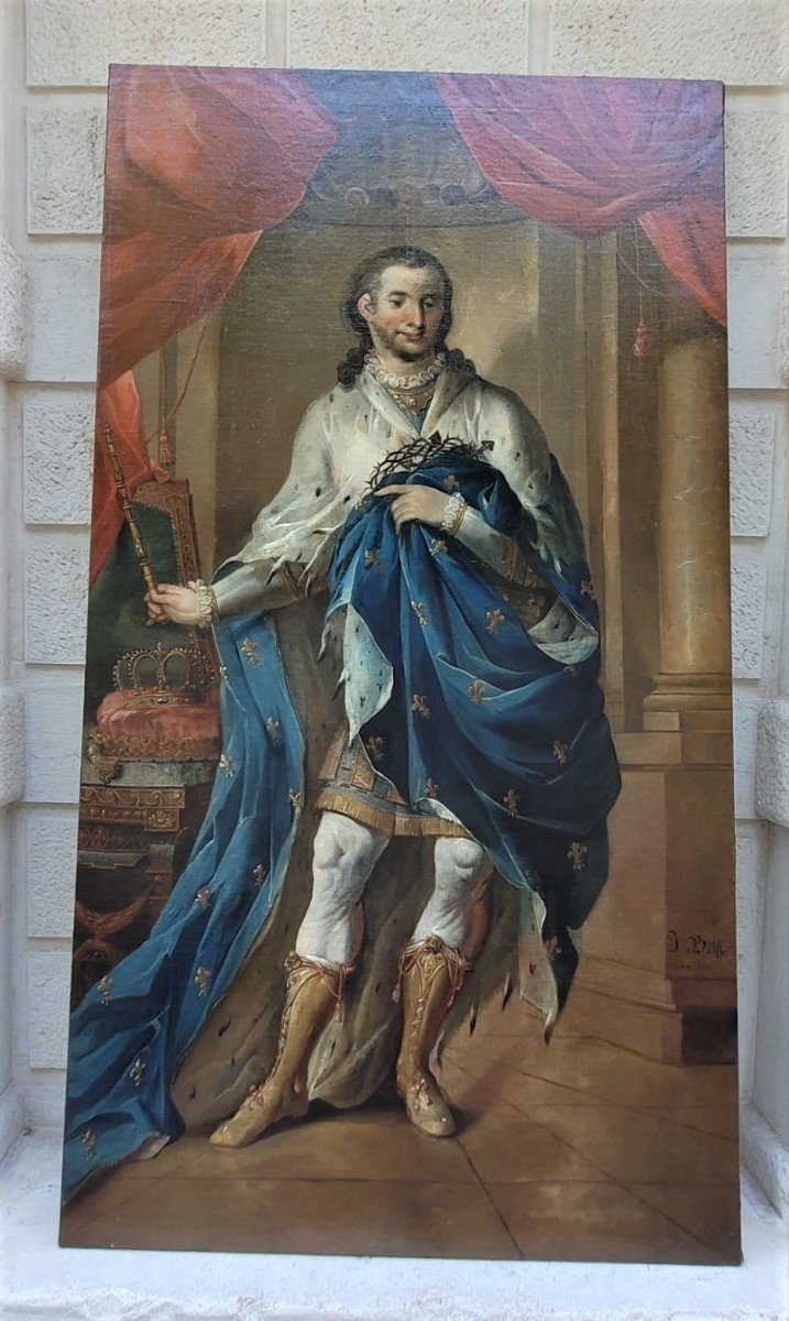Portrait De Saint Louis En Pieds, Huile Sur Toile, Signé Bulffe , Début XIXème Siècle