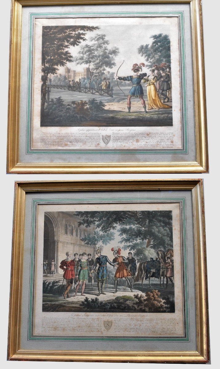 Gravures Encadrées: Le Jeune Sargines Et  Philippe Auguste, XIXème Siècle