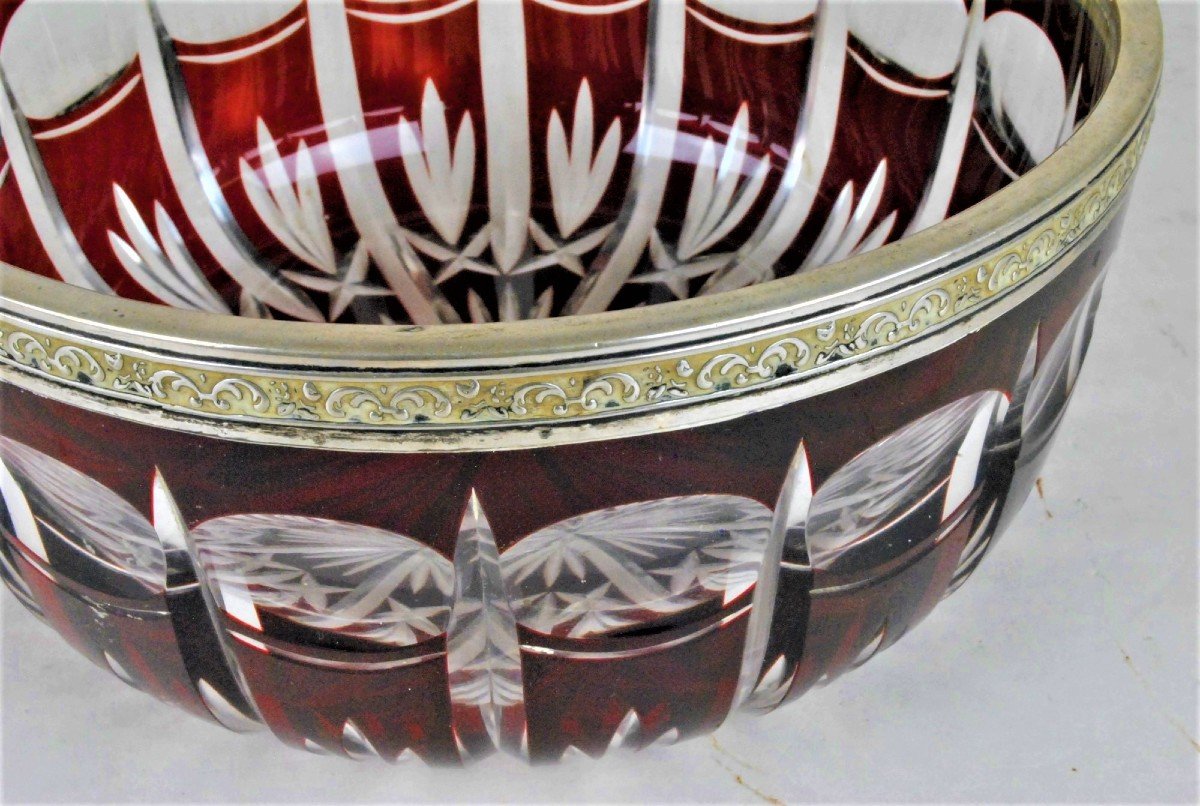 Coupe En Cristal Rubis à Monture Argentée, Fin XIXème Début XXème Siècle-photo-4