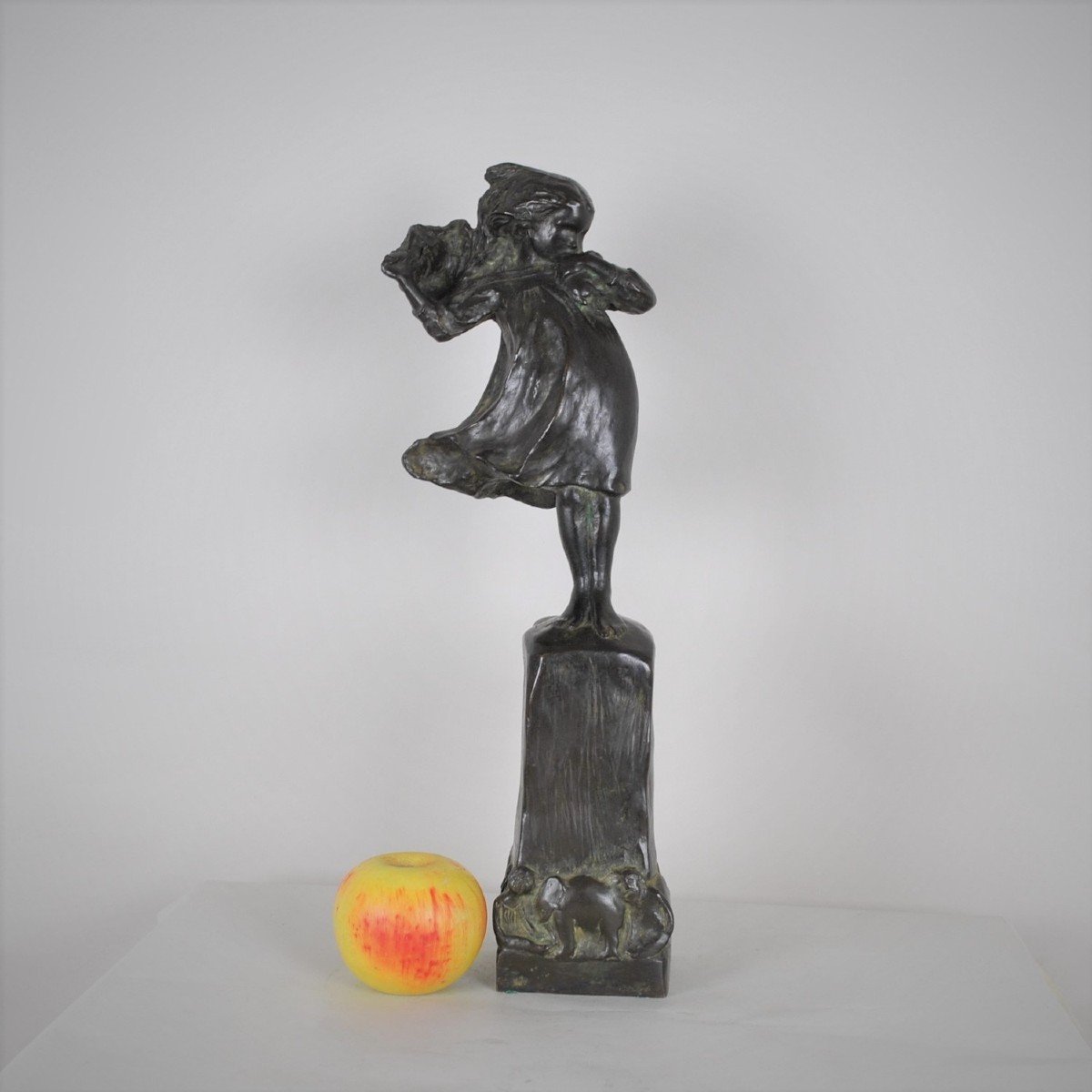 Robin Shippard, Fillette Au Chiot, Bronze Signé Et Daté 1901