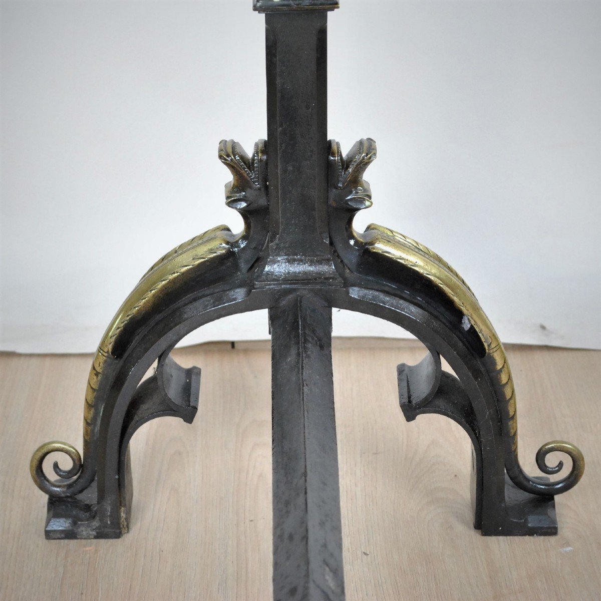 Pair Of Andirons In Bronze And Iron, Gothic Style, XIXth Century-photo-6