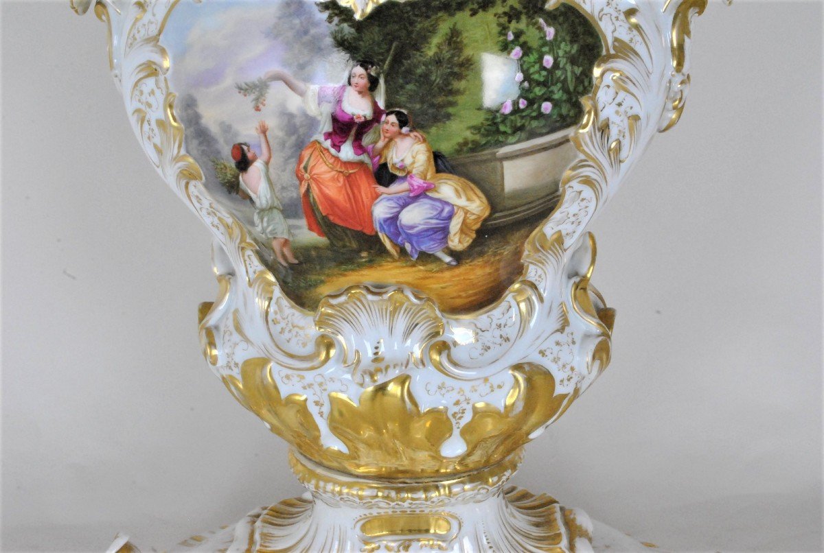 Grand Vase De Mariée En Porcelaine, Milieu XIXème Siècle-photo-1