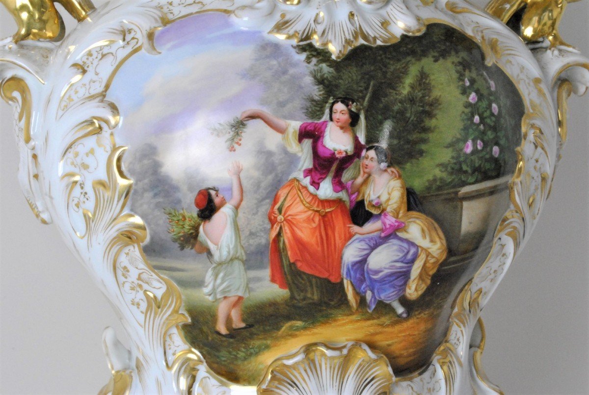 Grand Vase De Mariée En Porcelaine, Milieu XIXème Siècle-photo-6