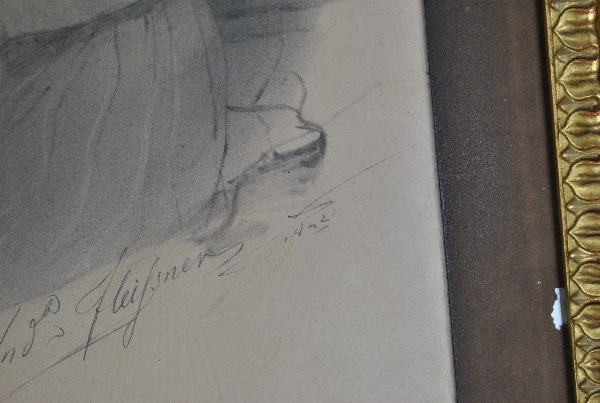A Fleisner, Paire De Dessins, Couple De Jeunes Gens, Circa 1842-photo-3
