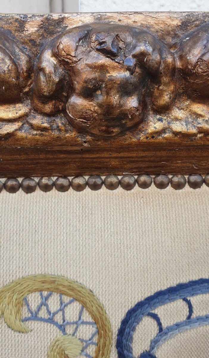 Headboard In Golden Wood And Carved With Angels, 20th Century-photo-1
