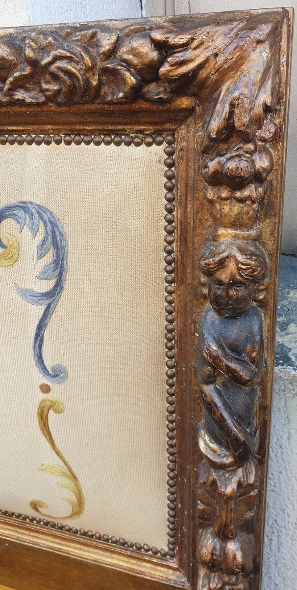 Headboard In Golden Wood And Carved With Angels, 20th Century-photo-3