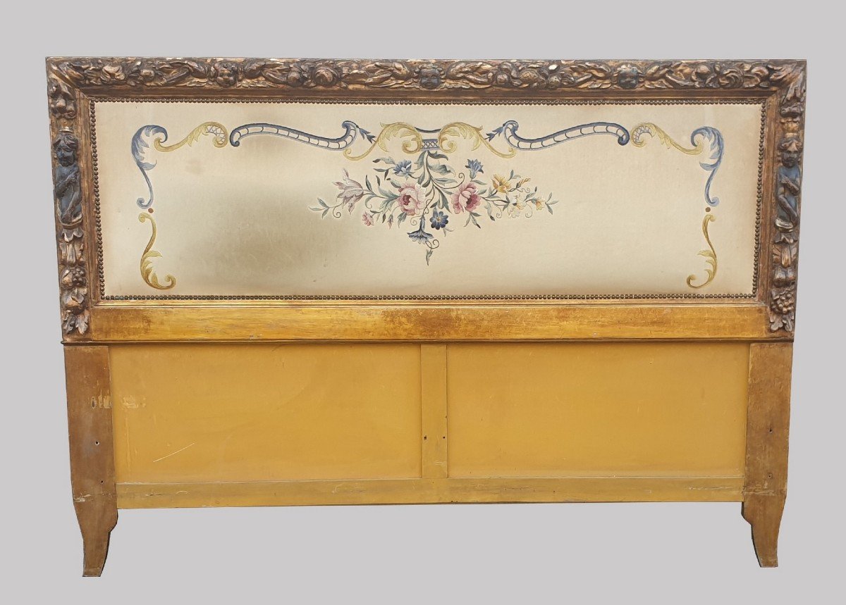 Headboard In Golden Wood And Carved With Angels, 20th Century