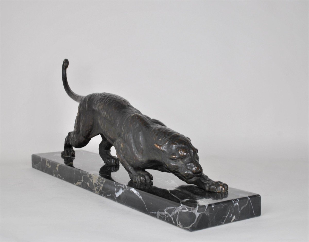 Dh Chiparus, Panther On The Lookout, Rare Bronze Model, Signed, Art Deco, XXth Century-photo-4