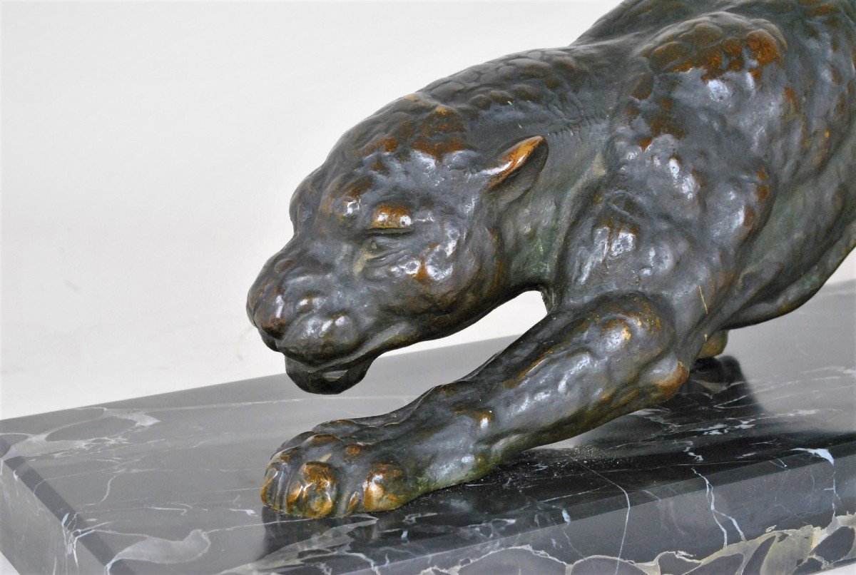 Dh Chiparus, Panther On The Lookout, Rare Bronze Model, Signed, Art Deco, XXth Century-photo-4