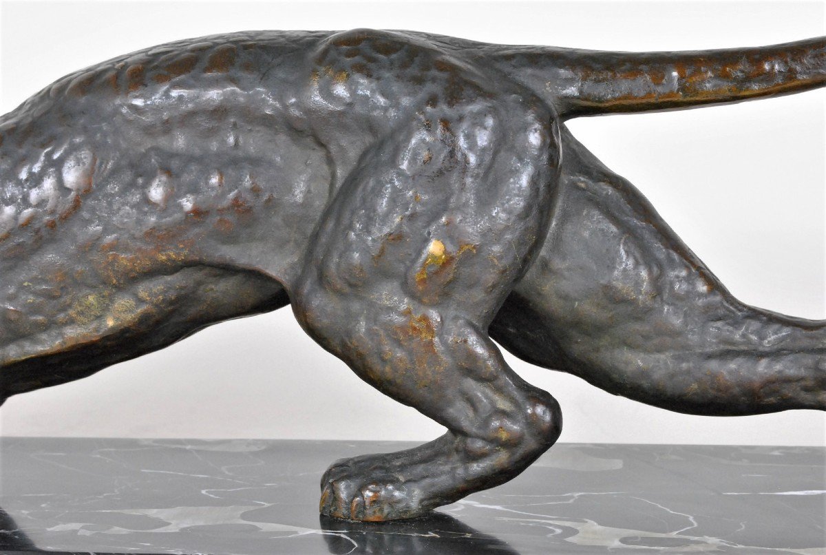 Dh Chiparus, Panther On The Lookout, Rare Bronze Model, Signed, Art Deco, XXth Century-photo-5