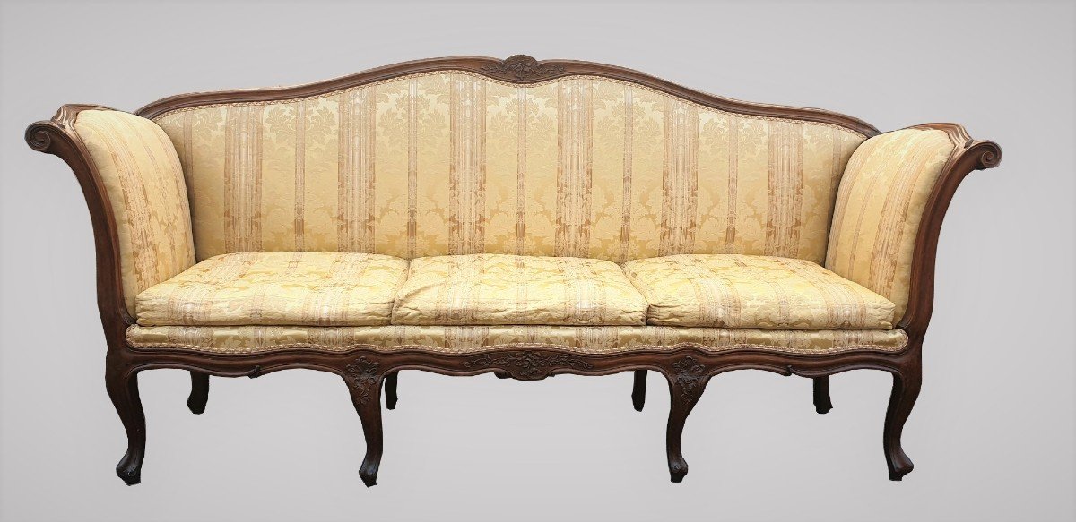 Grande Banquette En Noyer d'époque Louis XV, XVIIIème Siècle