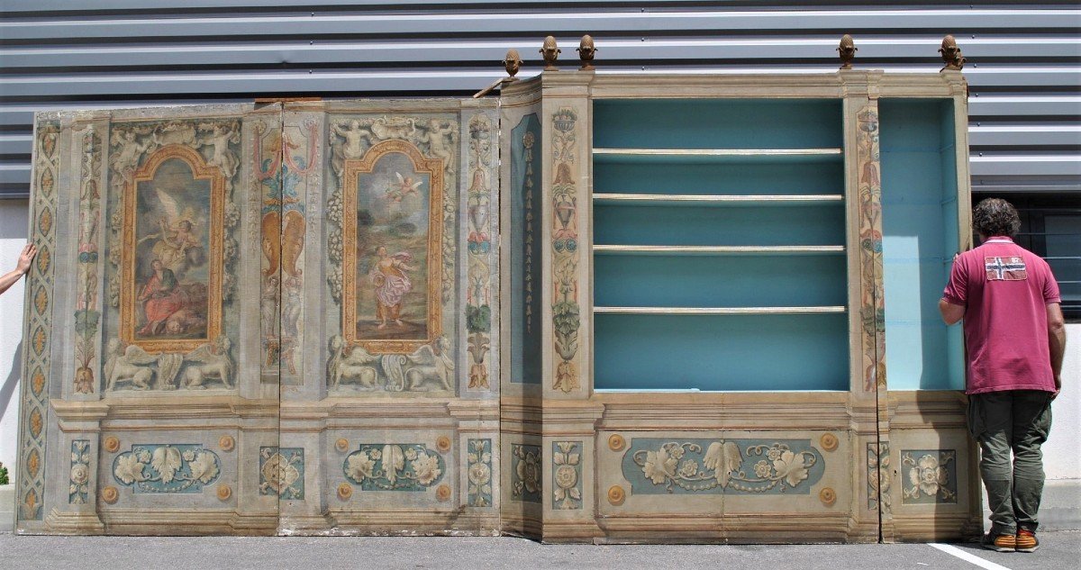 Paire De Bibliothèques Avec Panneaux Peints d'époque XVIIème Siècle-photo-4