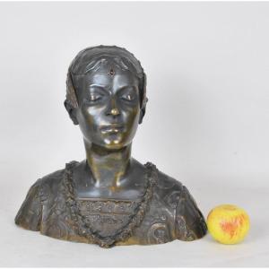 Lady Of Florence, Bronze Bust, Signed Grange-colombo, Late Nineteenth